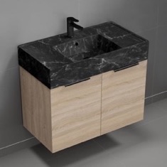 Floating Bathroom Vanity, Modern, 32 inch, Black Marble Style Sink